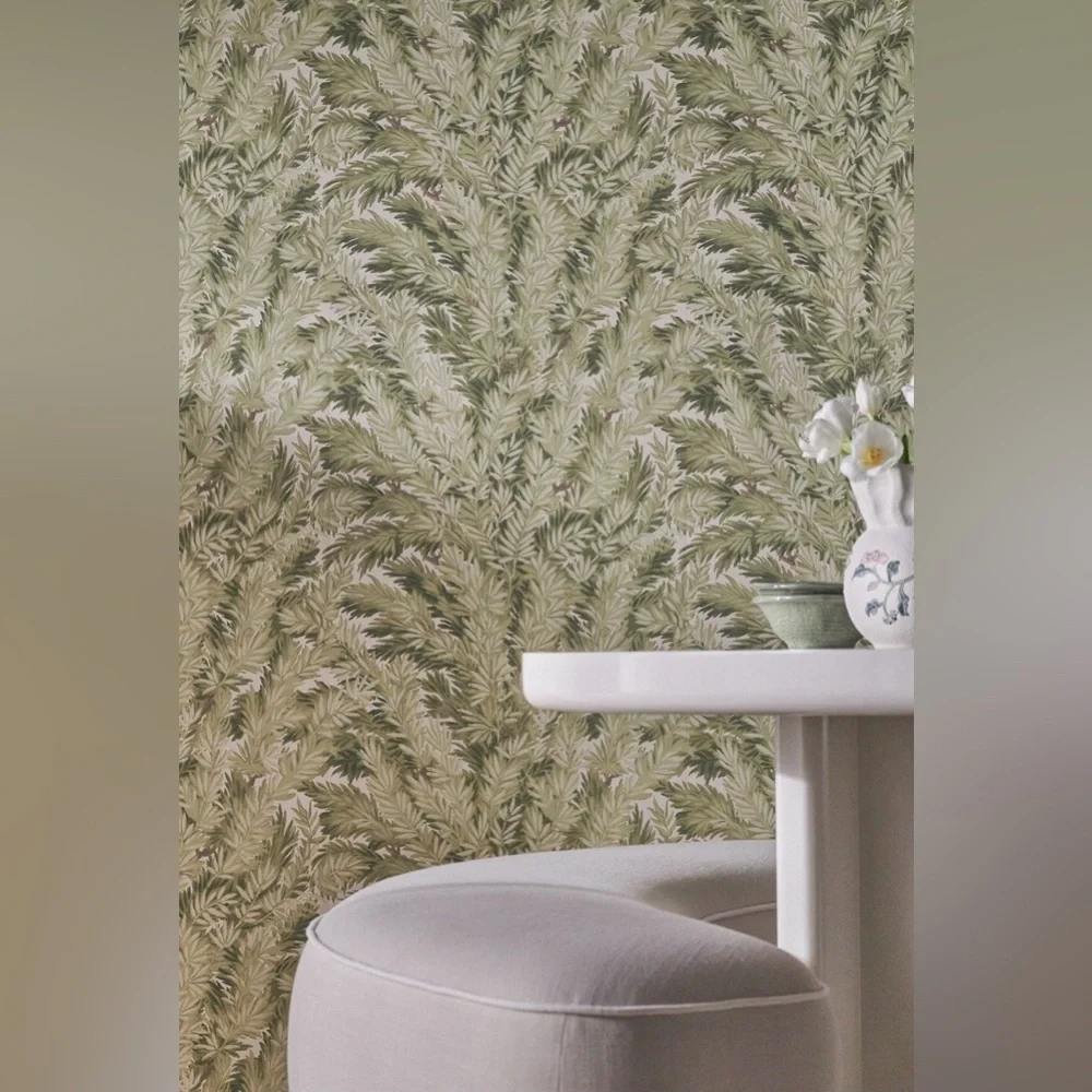 Anthropologie Florence Court Olive Botanical Wallpaper NWT